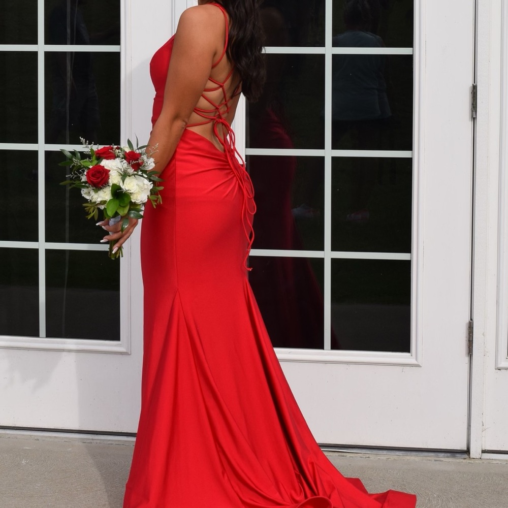 Stunning red prom gown.